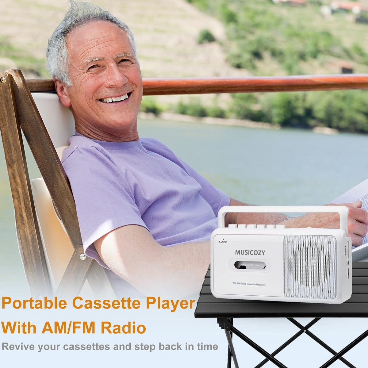 Portable Cassette Player with AM/FM Radio Bluetooth Casette Tape Player Recorder with Headphone Jack Cassette Boombox for Home and Travel Elderly Gift Audio to Cassette Converter AC/Battery Power