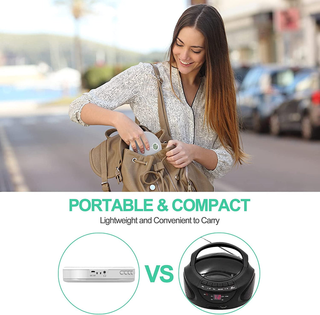 MUSICOZY Portable CD Player with Bluetooth Fabric Anti-Skip CD Player with Headphones & Dual Stereo Speakers Rechargeable A-B Repeat Player CD Speaker for Home/Travel Support CD MP3 USB AUX Input