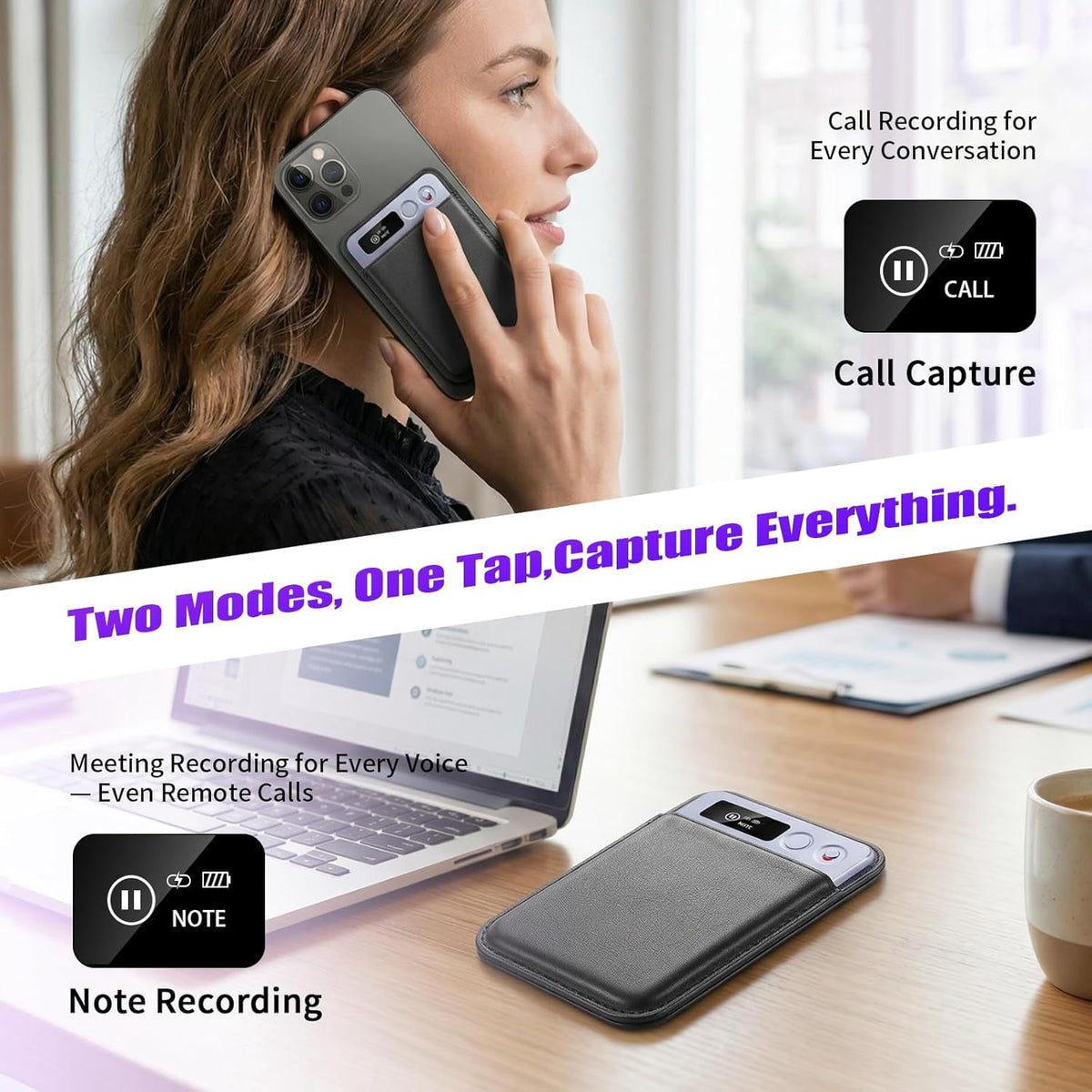 MUSICOZY AI Voice Recorder w/Case AI Note Taker & App Control Real-Time AI Transcription and Summary Noise Cancellation 152 Languages 64GB Digital Audio Recorder for Meetings Lectures & Calls