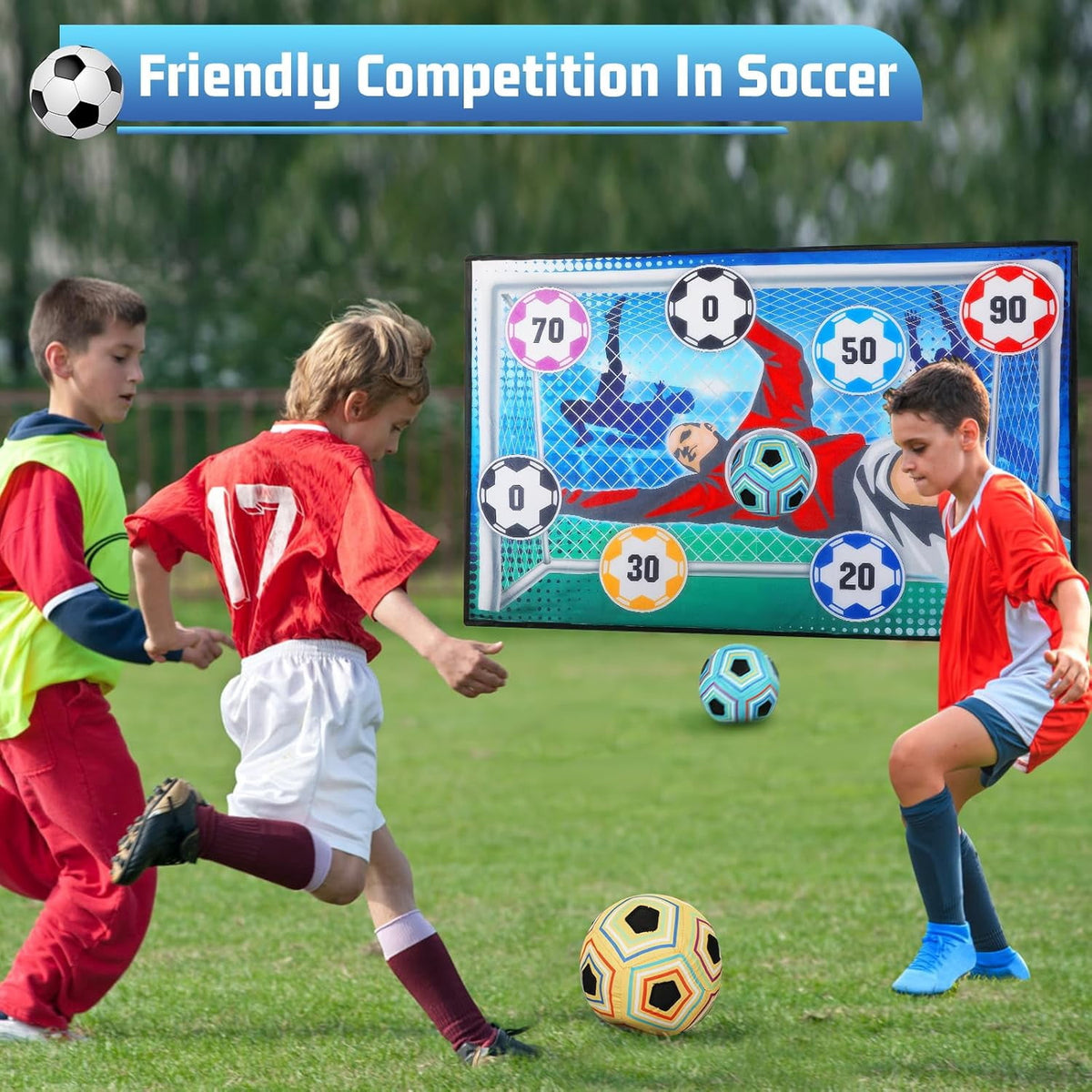 CEDQ Toy Soccer Ball Game Set for Boys and Girls Kids Sports Toys Indoor Outdoor Backyard Toss Soccer Goal Game with 2 Balls 1 Flannel Target Soccer Toys for 3-5 6-8 8-12 Years Old Kids Birthday Gift