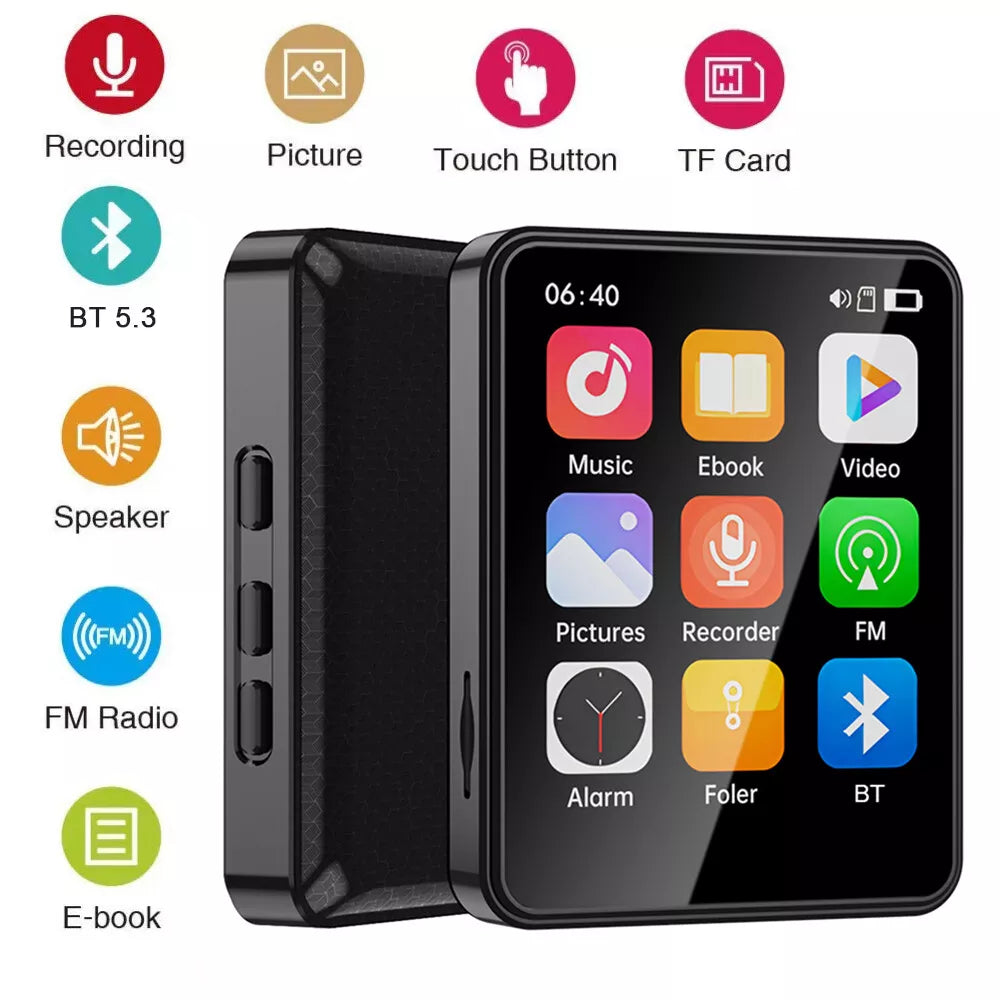 MP3 Player Bluetooth 5.3 32GB Mp3 Music Player with 2.4 Touch Screen Portable Digital Audio Player with HD Speaker FM Radio Sports Music Player Recording Support up 128GB Black