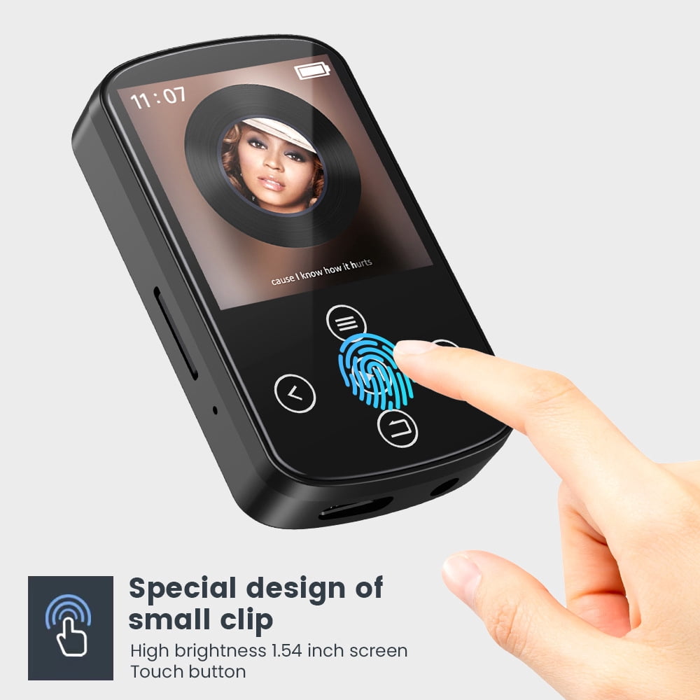 MP3 Player Bluetooth 5.4 MP4 Music Player with 32GB SD Card Portable HIFI Sports Music Player with Clip Touch Screen Button Voice Recorder FM Radio E-Book Support up to 128GB for Running Walking