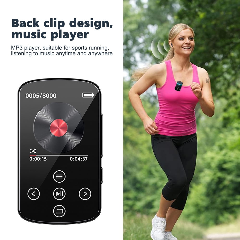MP3 Player Bluetooth 5.4 MP4 Music Player with 32GB SD Card Portable HIFI Sports Music Player with Clip Touch Screen Button Voice Recorder FM Radio E-Book Support up to 128GB for Running Walking