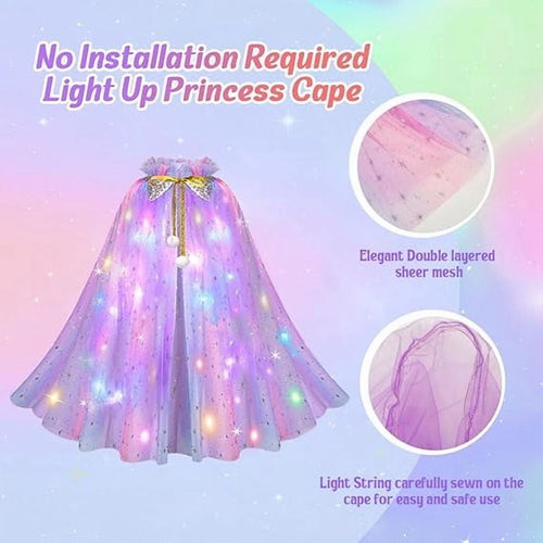LED Princess Dress Up kids Costume Props Halloween Christmas 11Pcs Fairy Princess for Toddler Girls Costume Sets Cape Wand Headband Tutu Skirt Jewelry New Year Gifts for Girls 3 4 5 6 7 8 Year Old