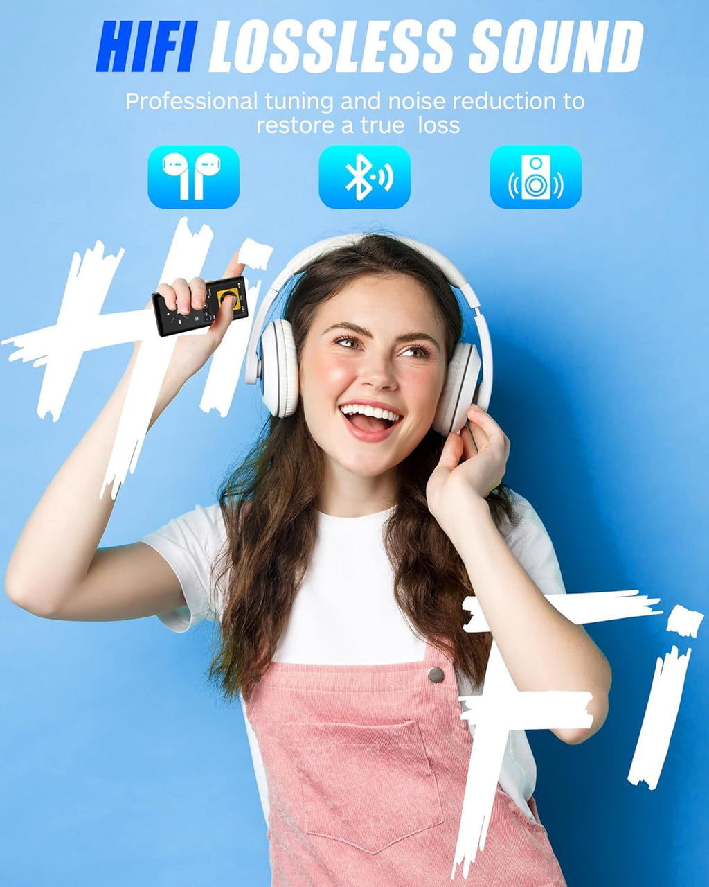 96GB Bluetooth MP3 Player - 2.4 Screen Portable HiFi Mp3 MP4 Player with Built-in Speaker Walkmen Music Player with Voice Recorder FM Radio Touch Buttons Study Player Support up to 256GB SD Card
