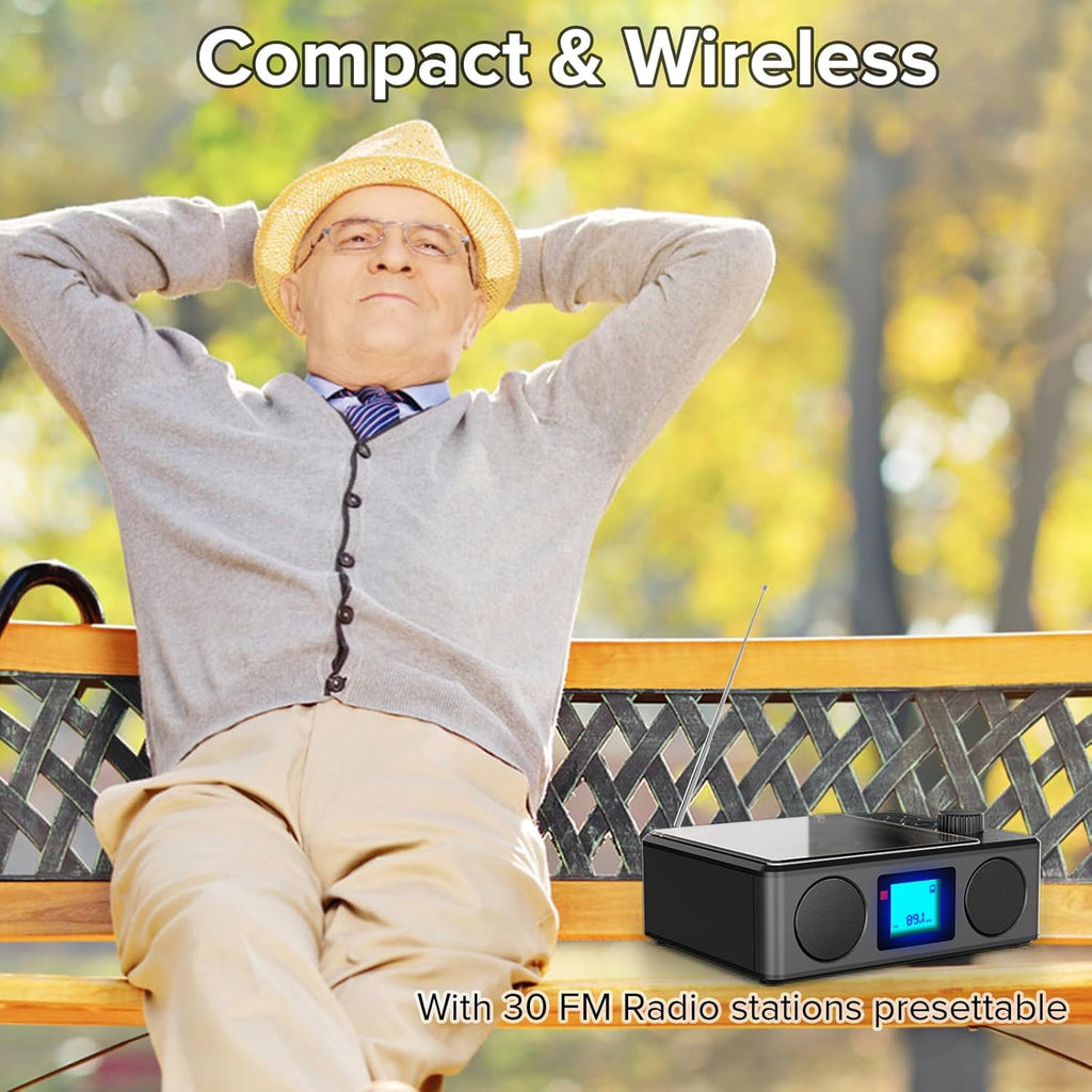 Portable CD Player Bluetooth with Speakers and Remote Rechargeable Desktop CD Radio with Sleep Timer-Retro Portable CD Players for Home/Outdoor - USB/TF/LCD Display/Earphone Jack-Music Lover/Gift