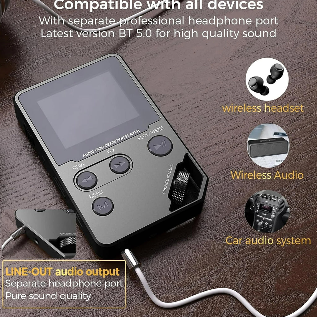 72GB Lossless MP3 Player MP4 Music Player Full Body Zinc Alloy Professional Level Music Player with BT 5.0 Earphones Photo/Video Play/FM Radio/Voice Recorder/E-Book Reader HiFi Sound Ideal for Sport