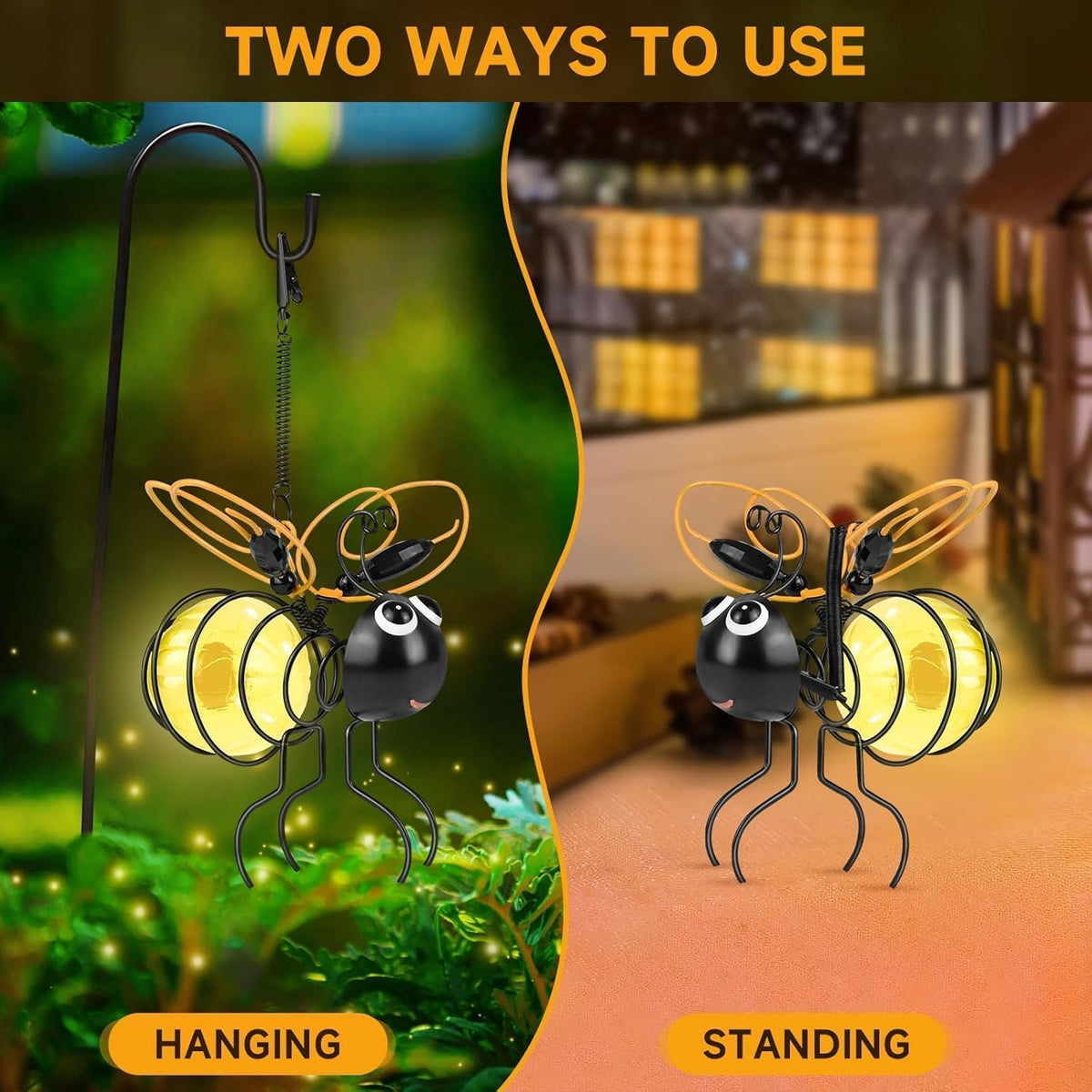 XEAZON Solar Bees Lights Outdoor Hanging Bee Solar Garden Light Garden Solar Bees Simulation Lights Waterproof Bumble Bees Solars Light for Party Festivals Garden Decor Birthday Gifts (3pcs)